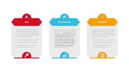 Illustration for KPI key performance indicator infographics template diagram with hexagon table box half circle header badge with 3 point step design for slide presentation vector - Royalty Free Image