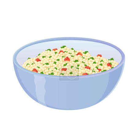 Syrian or Lebanon Tabbouleh dish. Asian food illustration isolated on white in cartoon style.