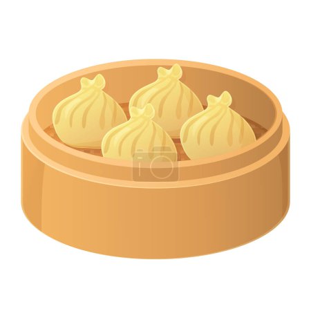 Illustration for Chinese Dim sum set in a bamboo basket Asian food illustration isolated on white in cartoon style. - Royalty Free Image