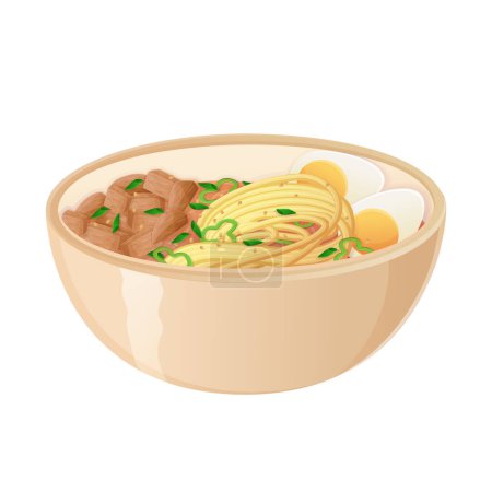 Illustration for Asian food ramen bowl. Japanese dish illustration isolated on white background. - Royalty Free Image