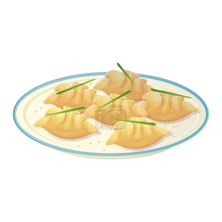 Illustration for Chinese dumplings Jiaozi. Asian food illustration isolated on white in cartoon style. - Royalty Free Image