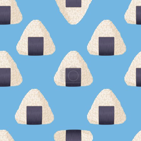 Téléchargez les illustrations : Onigiri triangulaire ou boule de riz motif sans couture. Cuisine asiatique, concept culinaire japonais - en licence libre de droit