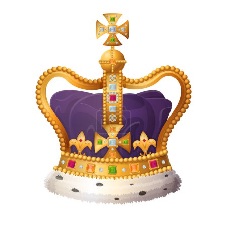 Realistic Cartoon Style Crown Vector Illustration for Royal and Historical Projects isolated on white baclground. Coronation Charles 3 concept.