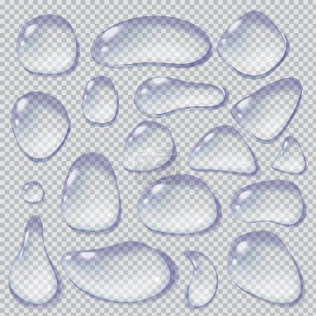 Goutte d'eau réaliste sur fond transparent. Effacer les gouttelettes de pluie en macro. Illustration vectorielle de stock. Condensat liquide pur.