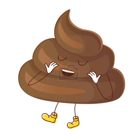 Illustration for Poop ironic character shy closing its eyes. Can be used for stickers. Stock vector illustration isolated on white background in flat cartoon style. - Royalty Free Image