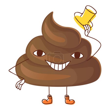 Illustration for Poop ironic character featuring a friendly wearing a welcoming cap. Can be used for stickers. Stock vector illustration isolated on white background in flat cartoon style. - Royalty Free Image