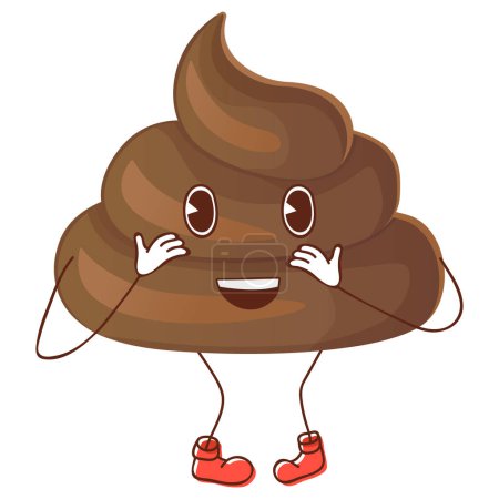Illustration for Poop ironic pleasantly surprised character in a vibrant, lively style, emanating a sense of joyful amazement. Can be used for stickers. Stock vector illustration isolated on white background in flat cartoon style. - Royalty Free Image