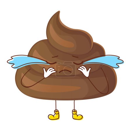 Illustration for Poop ironic tearful character its citrusy emotions flowing with teardrops. Can be used for stickers. Stock vector illustration isolated on white background in flat cartoon style. - Royalty Free Image