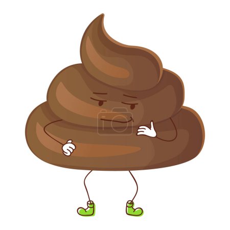 Illustration for Poop ironic Self-confident character. Can be used for stickers. Stock vector illustration isolated on white background in flat cartoon style. - Royalty Free Image