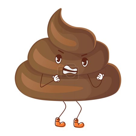 Illustration for Poop ironic battle-ready character embodying determination and courage. Can be used for stickers. Stock vector illustration isolated on white background in flat cartoon style. - Royalty Free Image