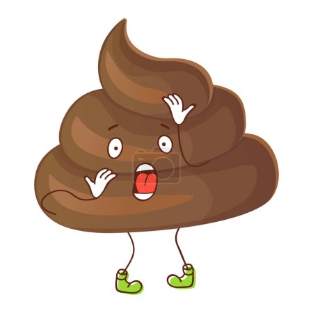 Illustration for Poop ironic character capturing essence of a surprised or shocked. Can be used for stickers. Stock vector illustration isolated on white background in flat cartoon style. - Royalty Free Image