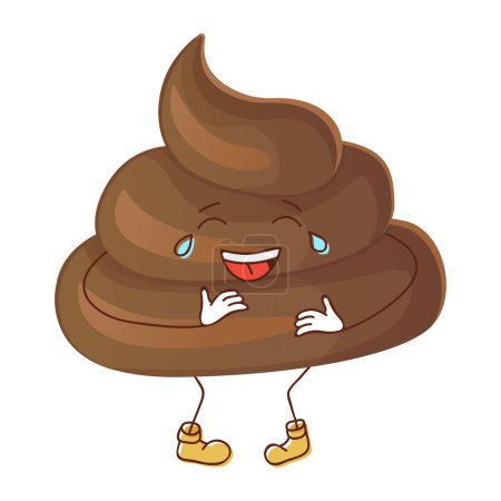 Illustration for Poop ironic joyful character laughing to tears with a contagious, joyful emotion. Can be used for stickers. Stock vector illustration isolated on white background in flat cartoon style. - Royalty Free Image