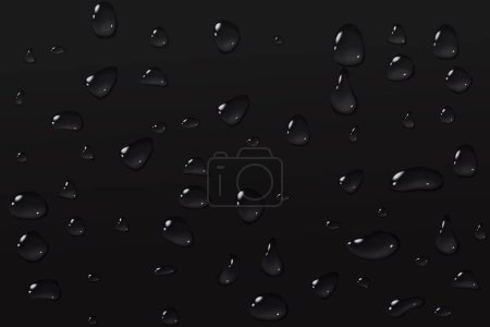 Black abstract background. Condensate glass in macro texture. Cold beverage concept juice. oil or champagne. Stock vector illustration in realistic style.