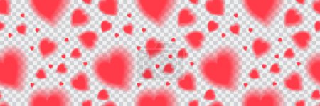 Romantic y2k red heart seamless pattern banner on transparent background. Stock vector illustration in 2000s style.