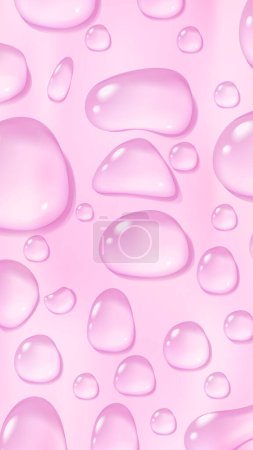 Illustration for Pink waterdrop story background. Condensate serum or essence drops. Cosmetic ad banner. Stock vector illustration in realistic style. - Royalty Free Image