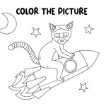 Kids coloring book page. Lemur on a rocket ship isolated on white background. Stock vector illustration in doodle line style