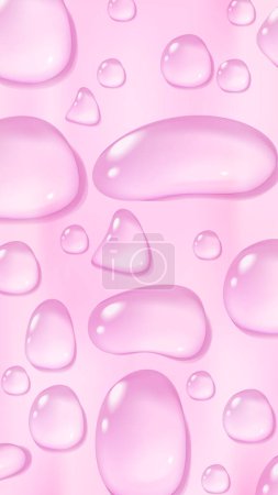 Illustration for Pink waterdrop story background. Condensate serum or essence drops. Cosmetic ad banner. Stock vector illustration in realistic style. - Royalty Free Image