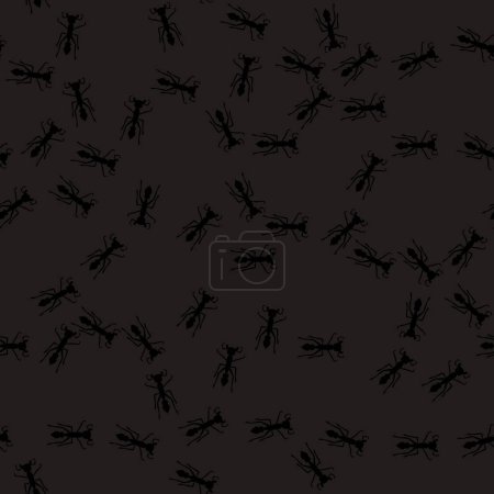 Hormiga rastro patrón sin costuras. Concepto de invasión de insectos. Stock ilustración vectorial en estilo plano. Fondo negro.
