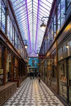 Photo for Paris, France - February 10 2023: Passage Jouffroy. It is a famous historical covered passage built in 1836. - Royalty Free Image
