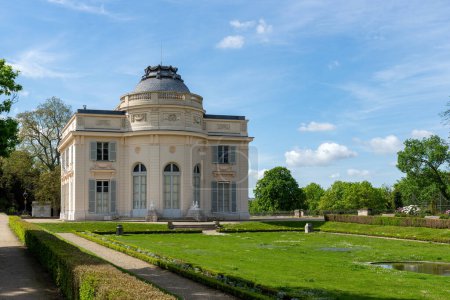 Bagatelle castle in the Bagatelle park at springtime. This small castle was built in 1777 in Neoclassical-style. Located in Boulogne-Billancourt near Paris, France