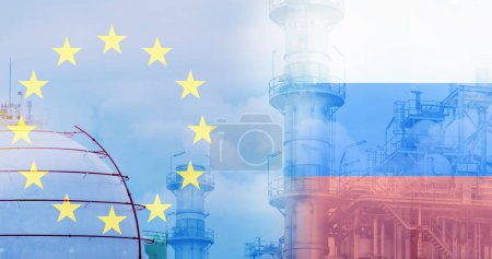 Photo for The Russia-EU gas dispute and European dependence on Russian energy concept. LNG or liquefied natural gas storage tank. EU liquefied natural gas imports from Russia for winter. Geopolitical weapon. - Royalty Free Image