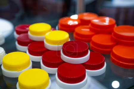 Photo for Plastic screw caps. Caps packaging concept. Bottle caps and closures packaging design. Cap products. Bottle cap. Bottle caps and closures for product branding. Innovative cap packaging concept. - Royalty Free Image