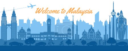 Illustration for Malaysia famous landmark silhouette style,text within - Royalty Free Image