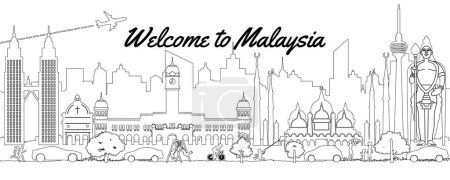 Illustration for Malaysia famous landmark silhouette line style - Royalty Free Image