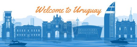 Illustration for Uruguay famous landmark with blue and white color design - Royalty Free Image