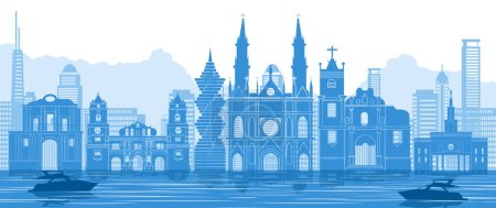 Illustration for Panama famous landmark with blue and white color design - Royalty Free Image