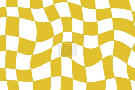 Abstract chess board retro background. Psychedelic design. Retro checkerboard wavy pattern 70s 90s background texture. Checkered groovy pattern for surface design