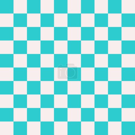 Illustration for Groovy checkered seamless pattern, vintage aesthetic background, checkerboard texture. Funky hippie fashion textile print, retro blue and white square background with tile vector pattern - Royalty Free Image