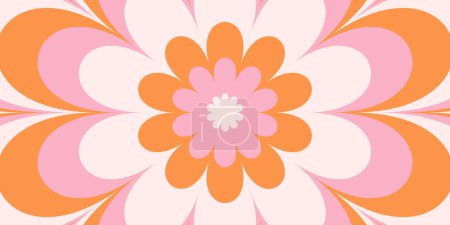 Illustration for Groovy hippie 70s background. Wavy twirl pattern with daisy flowers. Twisted and distorted vector texture in a trendy retro psychedelic style. Y2k aesthetic. - Royalty Free Image