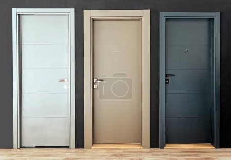 Modern closed wooden doors inside corridor interior