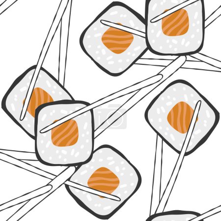 Ilustración de Patrón sin costuras con ilustración maki de sushi roll sobre fondo blanco. - Imagen libre de derechos