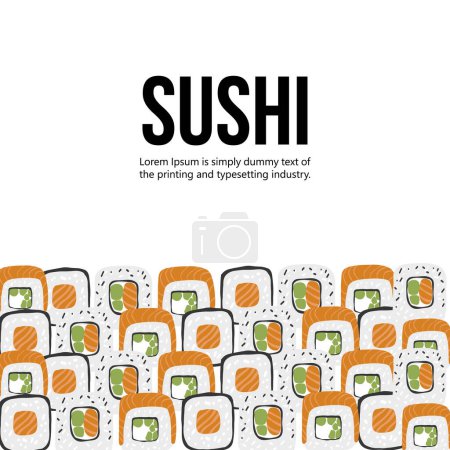 Ilustración de Ilustración de fondo de sushi con lugar para texto sobre fondo blanco. - Imagen libre de derechos