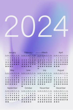 Foto de Calendario 2024 plantilla de diseño en abstracto luz de fondo forma de color degradado violeta en blanco. - Imagen libre de derechos