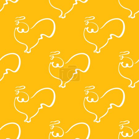 Illustration for Seamless pattern with roosters illustration in line art style yellow and white. - Royalty Free Image