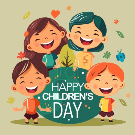 Illustration for Happy International Children's Day greeting card. It is celebrated annually in honor of children, whose date of observance varies by country. Vector illustration , concept - Royalty Free Image