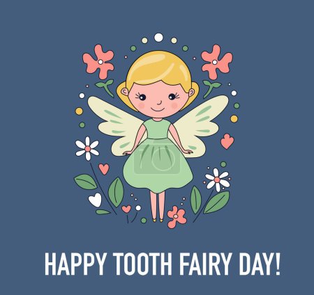 Magical dental fairy: whimsical vector illustration for notes - enchanting dental care with a touch of fantasy, ideal for child friendly health communications and charming dental imagery.Happy tooth fairy day