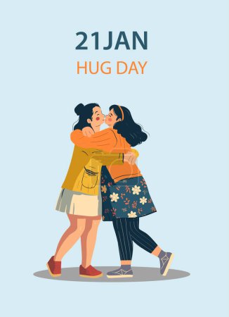 National hugging Day. Happy world hugging day. January 21. Cartoon vector illustration template for poster, banner, flyer, greeting card, cover. Post international hug day.