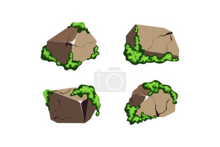 Illustration for Coastal pebbles,cobblestones,gravel,minerals and geological formations.Collection of stones of various shapes .Rock fragments,boulders and building material.Vector illustration. - Royalty Free Image