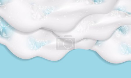Téléchargez les illustrations : Shampoo bubbles texture.Bath foam isolated on ablue background. Shampoo and bath lather vector illustration. - en licence libre de droit