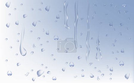 Téléchargez les illustrations : Texture réaliste de condensation humide.Effet éclaboussure d'eau douce sur la surface.gouttes transparentes de pluie coulent dans le verre.. - en licence libre de droit