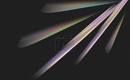 Superposición de fondos. Concepto de prisma triangular.Un conjunto de lentes vectoriales de colores, luz de arco iris de cristal y efectos transparentes llamaradas.