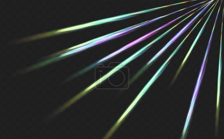 Superposition pour les milieux. Concept de prisme triangulaire.Un ensemble de lentilles vectorielles colorées, de lumière cristalline arc-en-ciel et d'effets transparents de fusée éclairante.