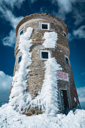 Old tower on the mountain summit called "Totov Vrv" at 2747 meters. Highest peak of Macedonia.