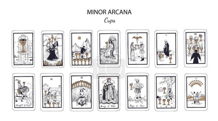 Illustration for Minor arcana Cups. Vector Tarot cards set - Royalty Free Image