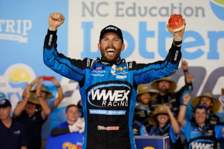 Photo for Ross Chastain wins the North Carolina Education Lottery 200 at Charlotte Motor Speedway in Concord, NC. - Royalty Free Image