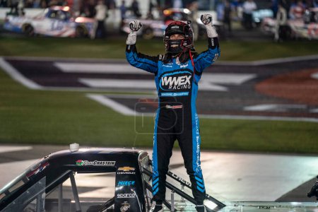 Photo for Ross Chastain celebrates his win for the North Carolina Education Lottery 200 at Charlotte Motor Speedway in Concord, NC. - Royalty Free Image